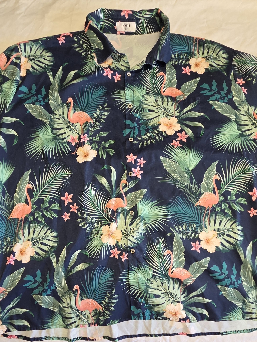 Kyku Men’s Tropical Flamingo Button-Up Shirt 4XLG Pre-owned